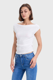 Polera Mujer Bardot Text Blanco