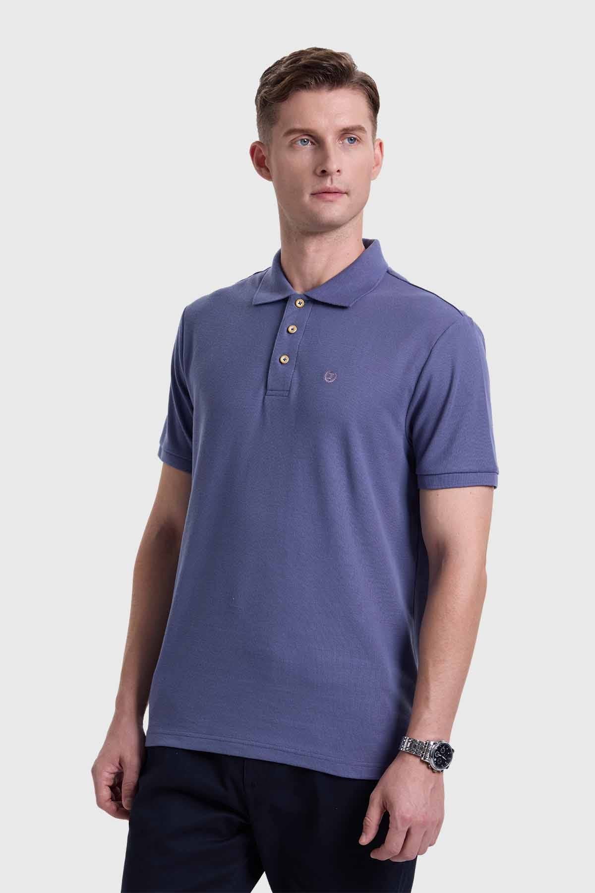 Polera Hombre Piqué Azul