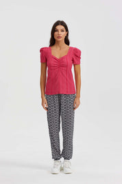 Polera Mujer Escote Corazón Coral