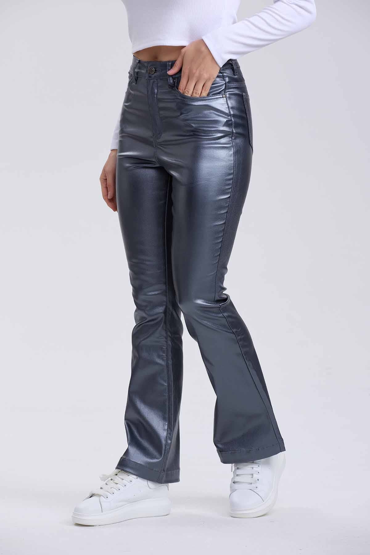 Jeans Mujer Flare Engomado Gris