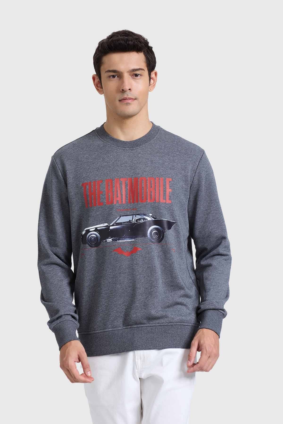 Poleron gris marengo melange para hombre con estampado de Batmobile.