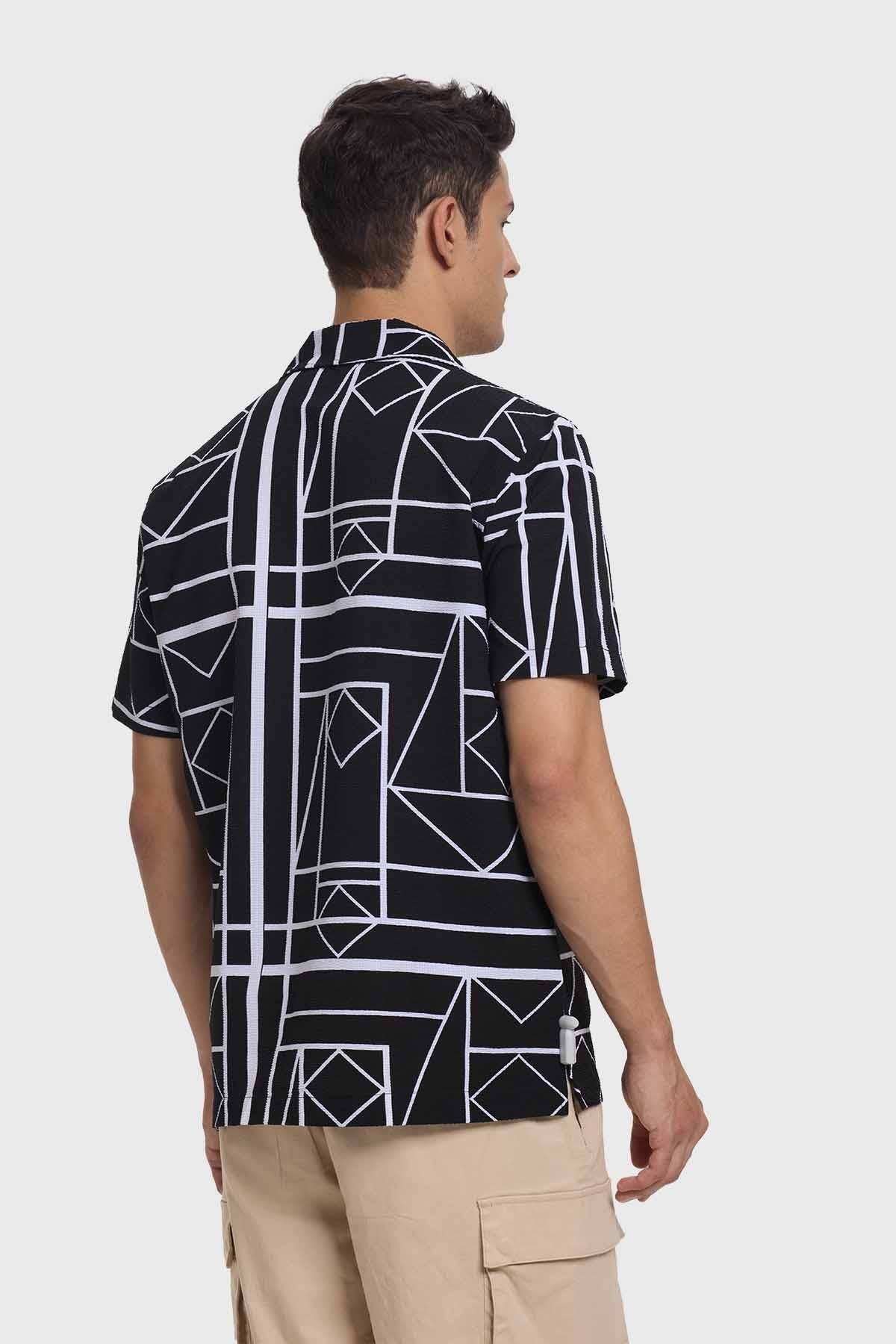 Camisa Hombre Guayabera Print Negro