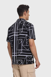 Camisa Hombre Guayabera Print Negro