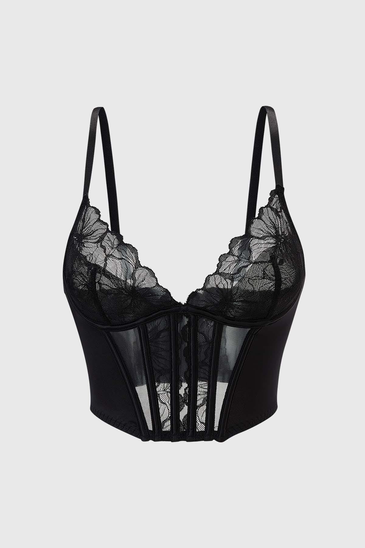 Corset Corseteria De Encaje Sostén Lenceria De Encaje Negro