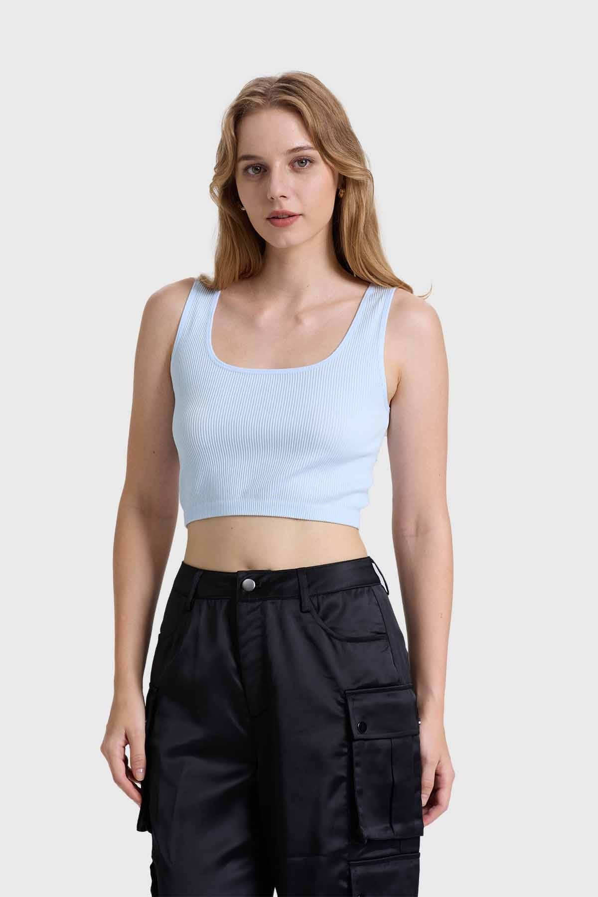 Polera Mujer Seamless Celeste