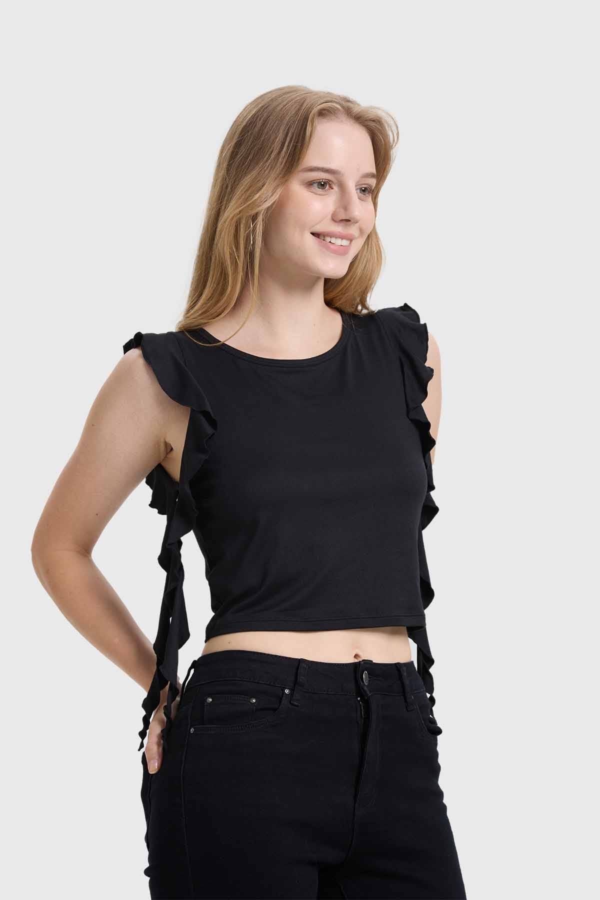 Polera Mujer Vuelos Negro