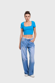 Polera Mujer Escote Cuadrado Azul