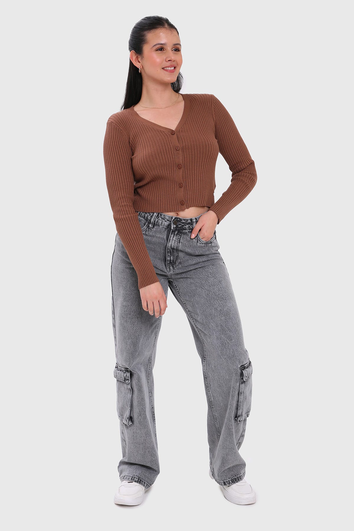 Sweater Mujer Cropped Café