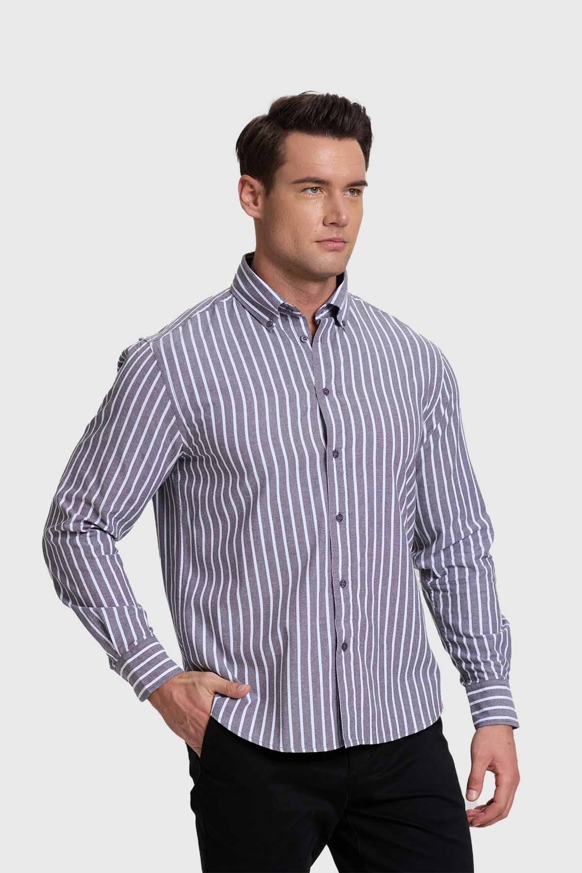 Camisa Hombre Rayas Gris