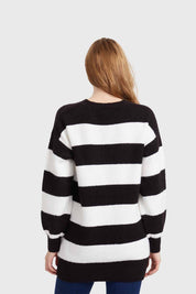 Sweater Mujer Rayas Largo Negro