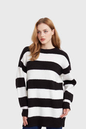Sweater Mujer Rayas Largo Negro