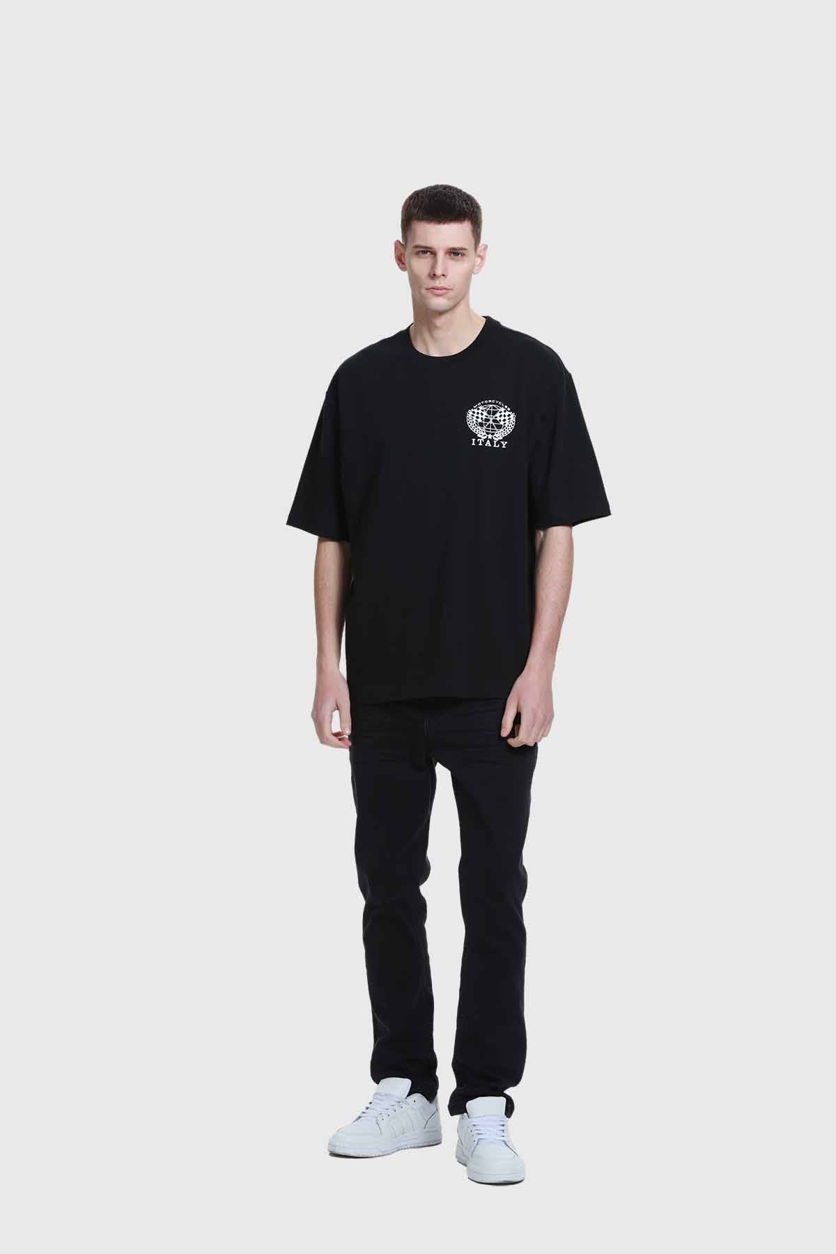 Polera Hombre Doble Print Negro