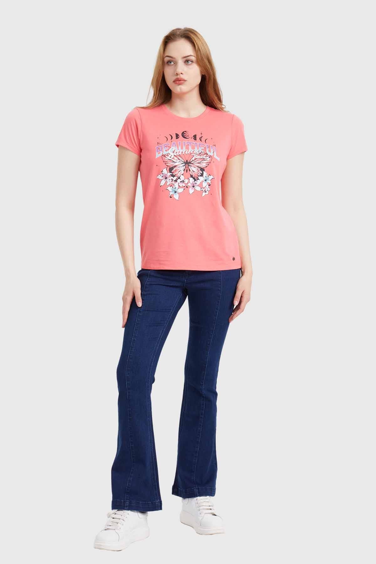 Polera Mujer Básica Print Coral