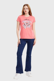 Polera Mujer Básica Print Coral