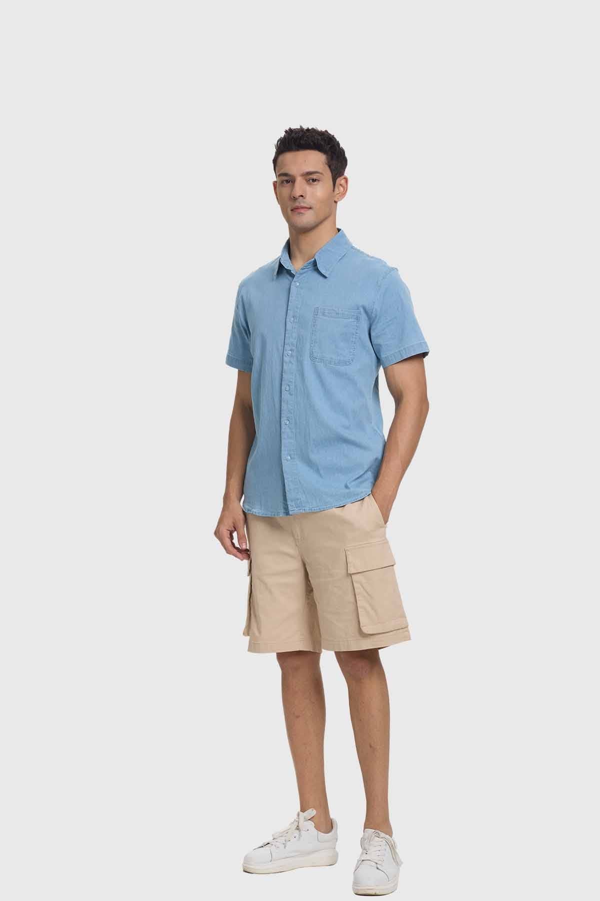 Camisa Hombre Bolsillo Celeste