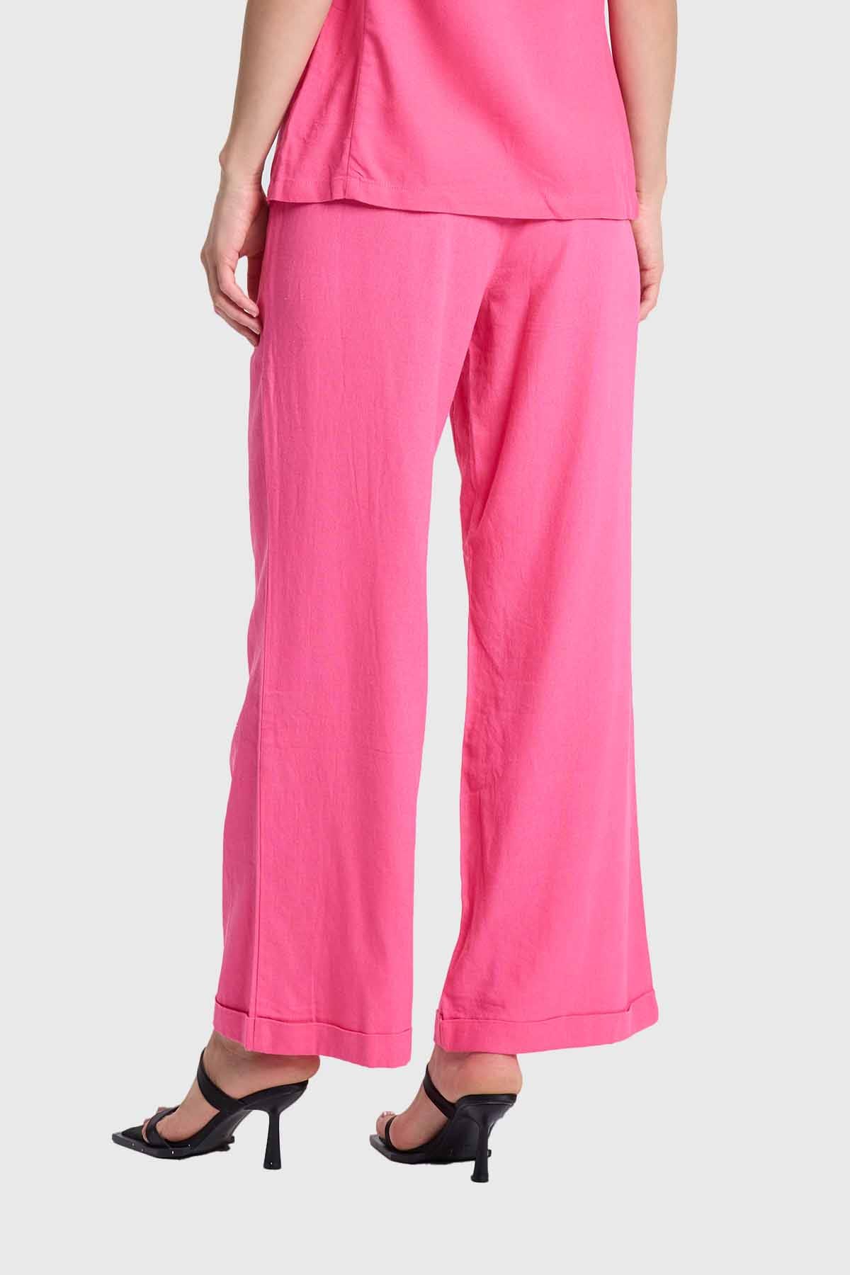 Pantalón Mujer Lino Sastrero Dobladillo Rosado
