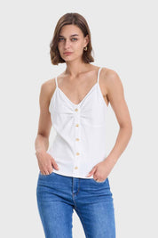 Polera Mujer Pábilo Rib Botones Crudo