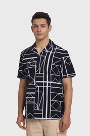 Camisa Hombre Guayabera Print Negro