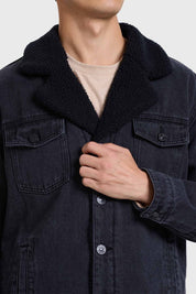 Chaqueta Hombre Denim Con Cuello Negro