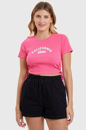 Polera Mujer Top Frunces Fucsia