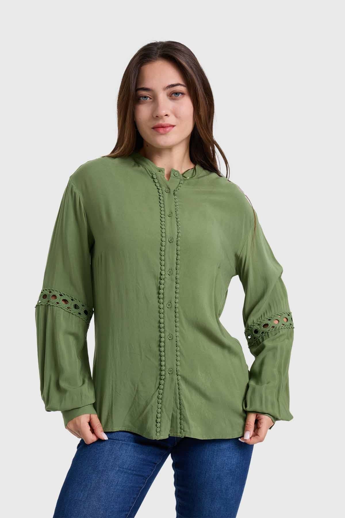 Blusa macramé lisa verde musgo – Fashion´s Park - Main Image