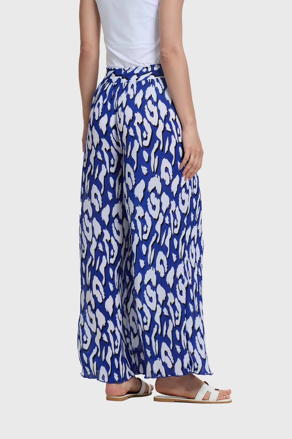 Pantalón Mujer Palazzo Con Bolsillo Azul
