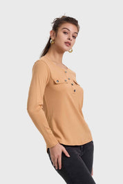 Polera Mujer Pata Botón Rib Camel