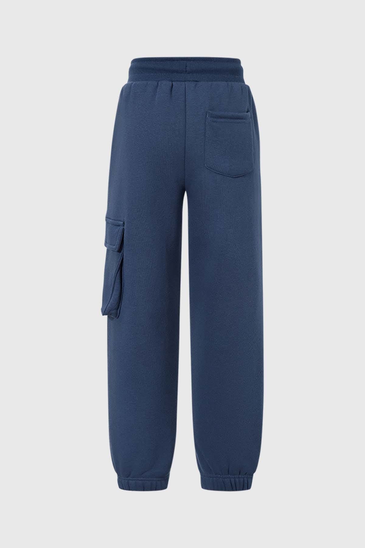 Pantalón Buzo Niño Cargo Con Cortes Azul