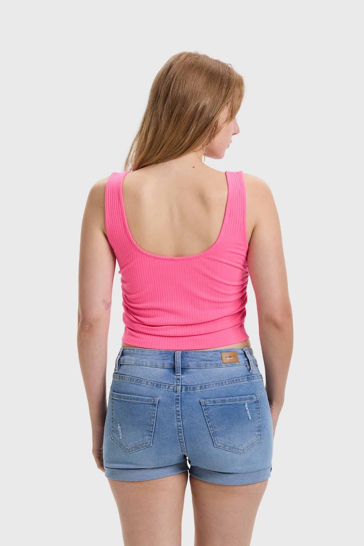 Polera Mujer Recojido Fucsia Flúor