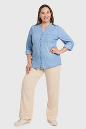 Blusa Mujer Denim Bordada Azul