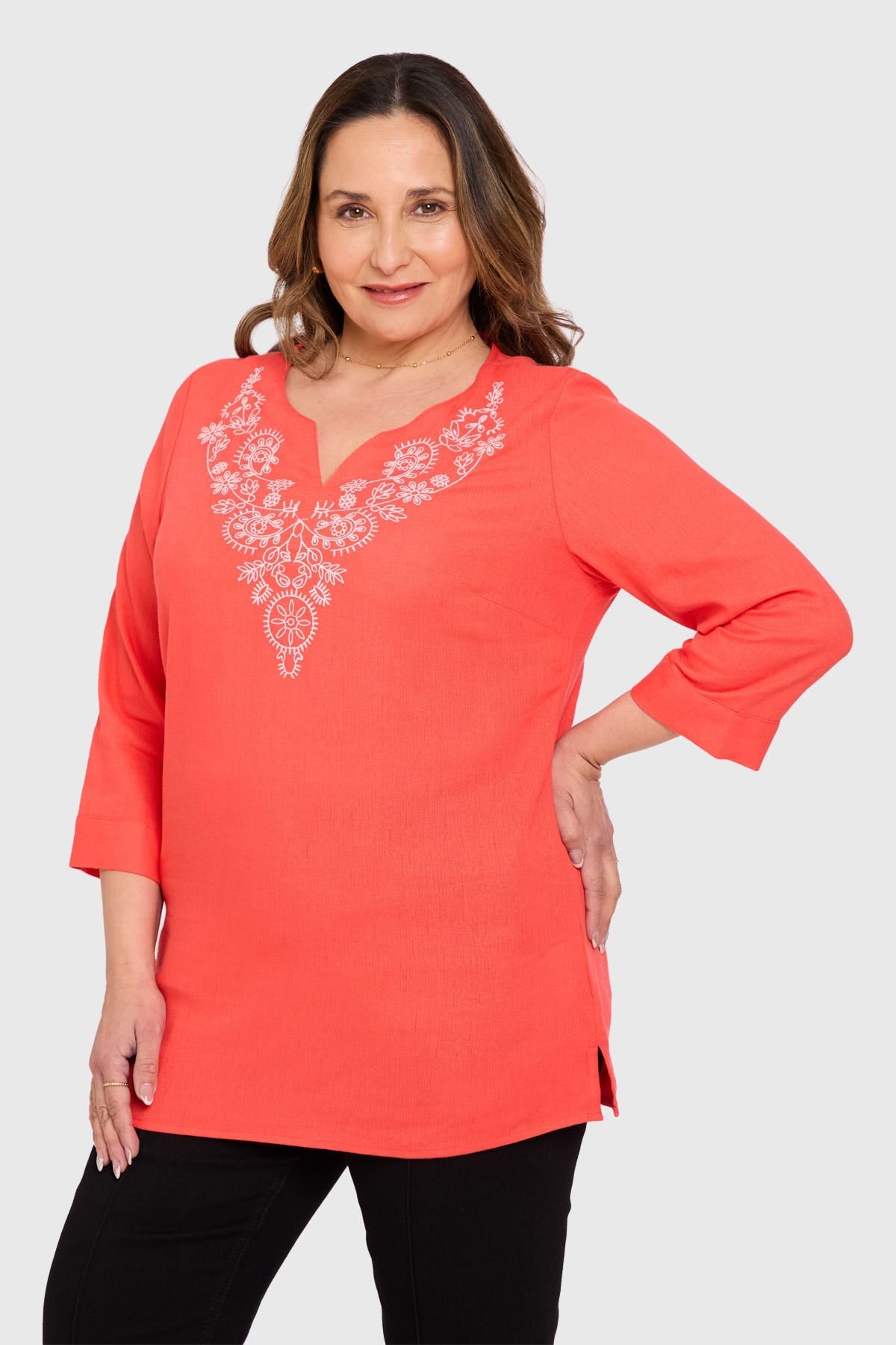 Blusa Mujer Lino Roll Up Coral