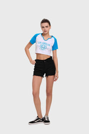 Polera Mujer Crop Estampado Azul