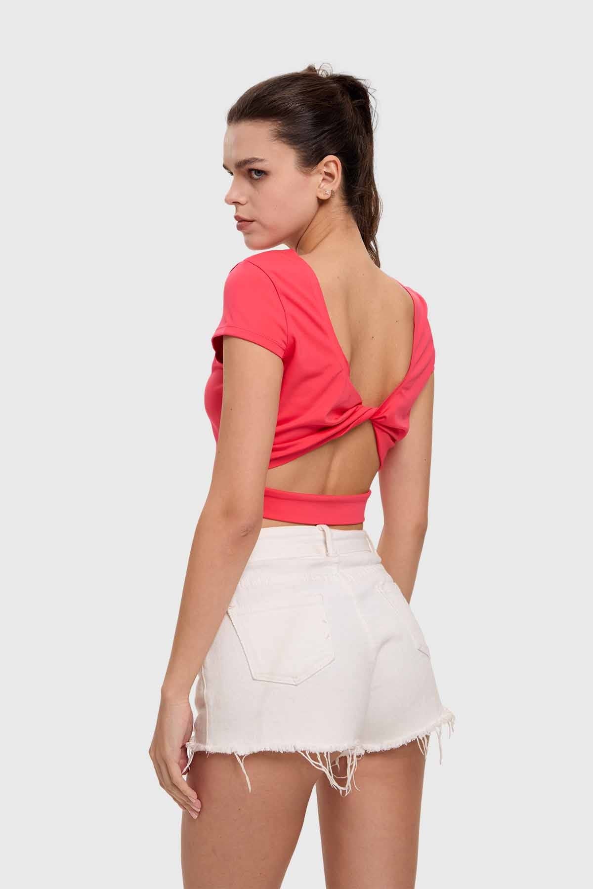 Polera Mujer Cruzada Espalda Rosado