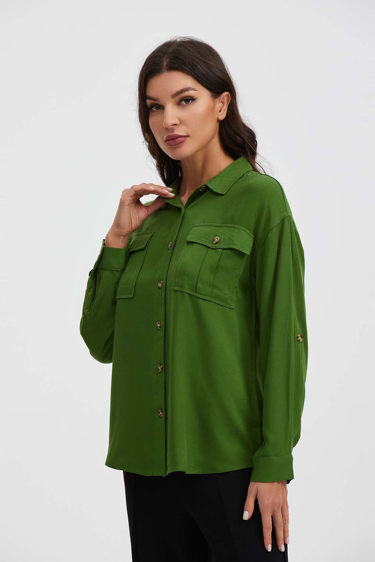 Blusa Mujer Manga Roll Up Verde
