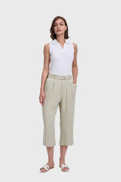 Pantalón Mujer Sastrero Con Cinturón Caqui