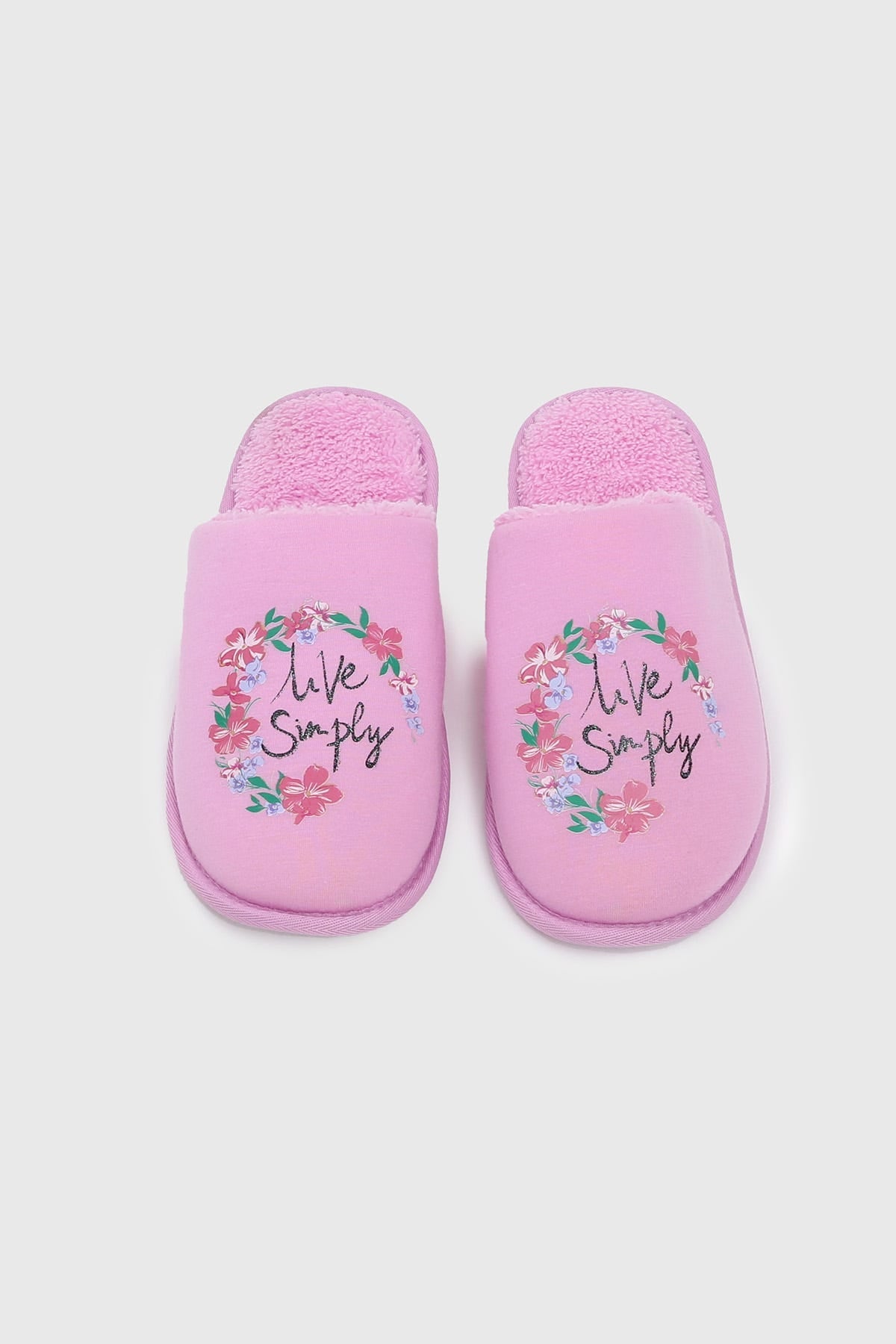 Pantufla peluda morada diseño floral – Fashion´s Park