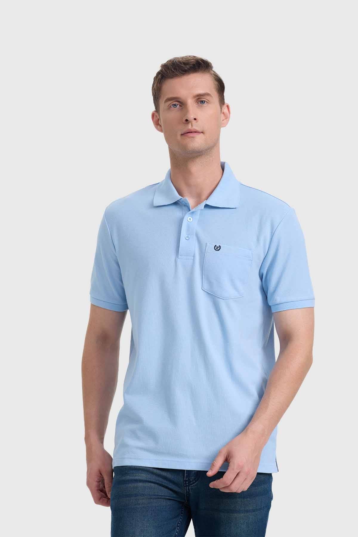 Polera Hombre Básica Piqué Celeste