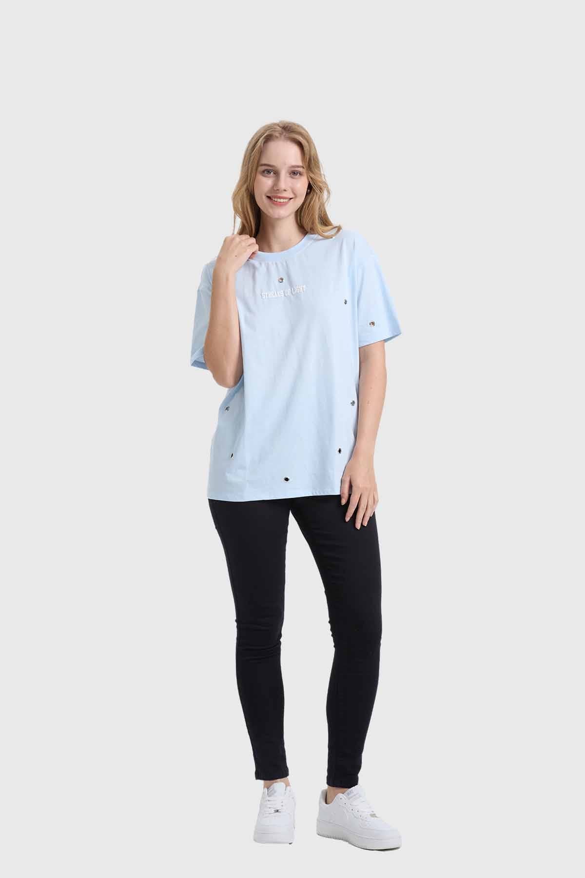 Polera Mujer Ojetillos Celeste