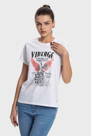 Polera Mujer Básica Print Blanco