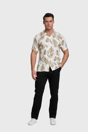 Camisa Hombre Print Hojas Blanco
