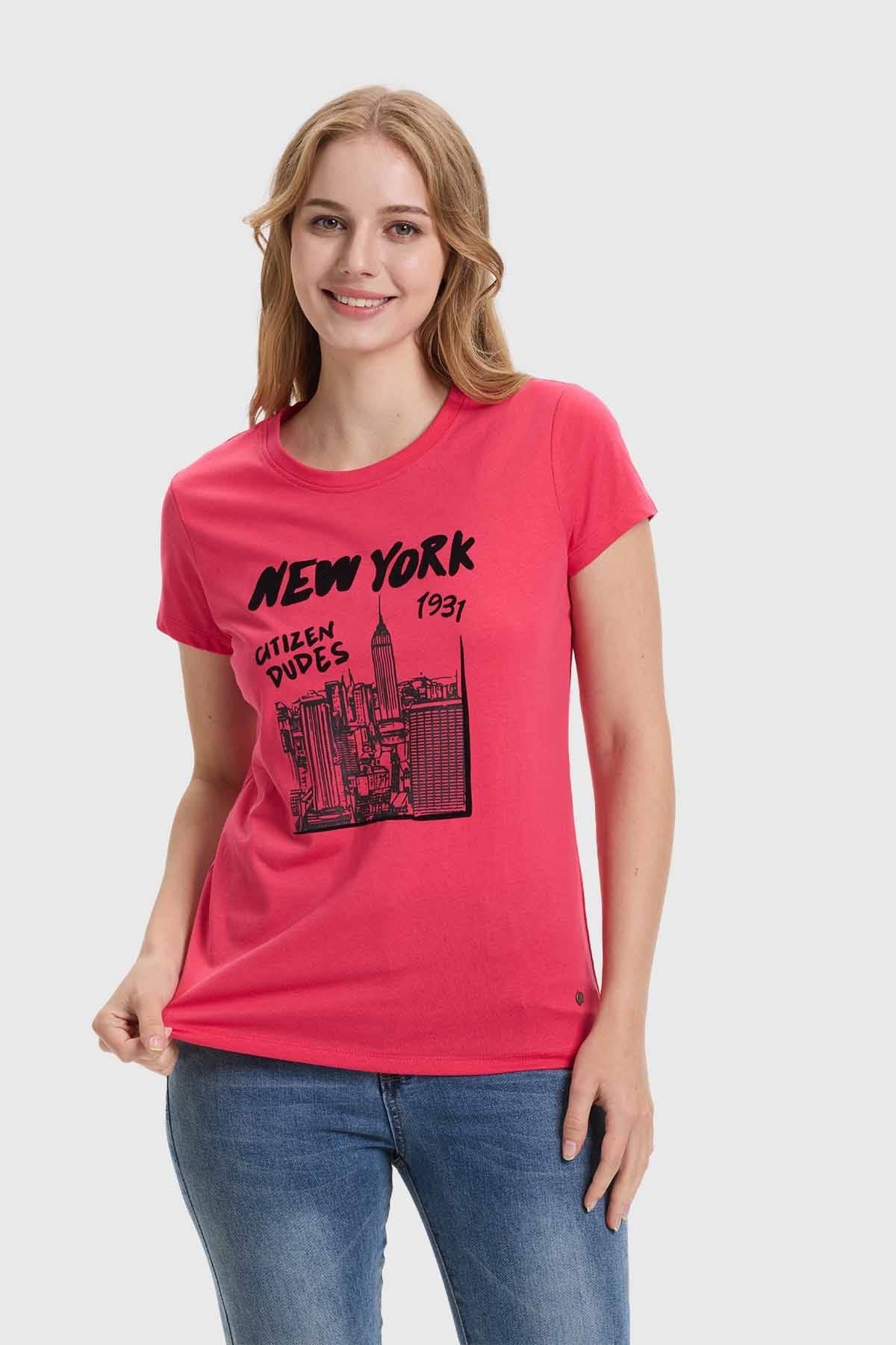 Polera Mujer Básica Print Magenta