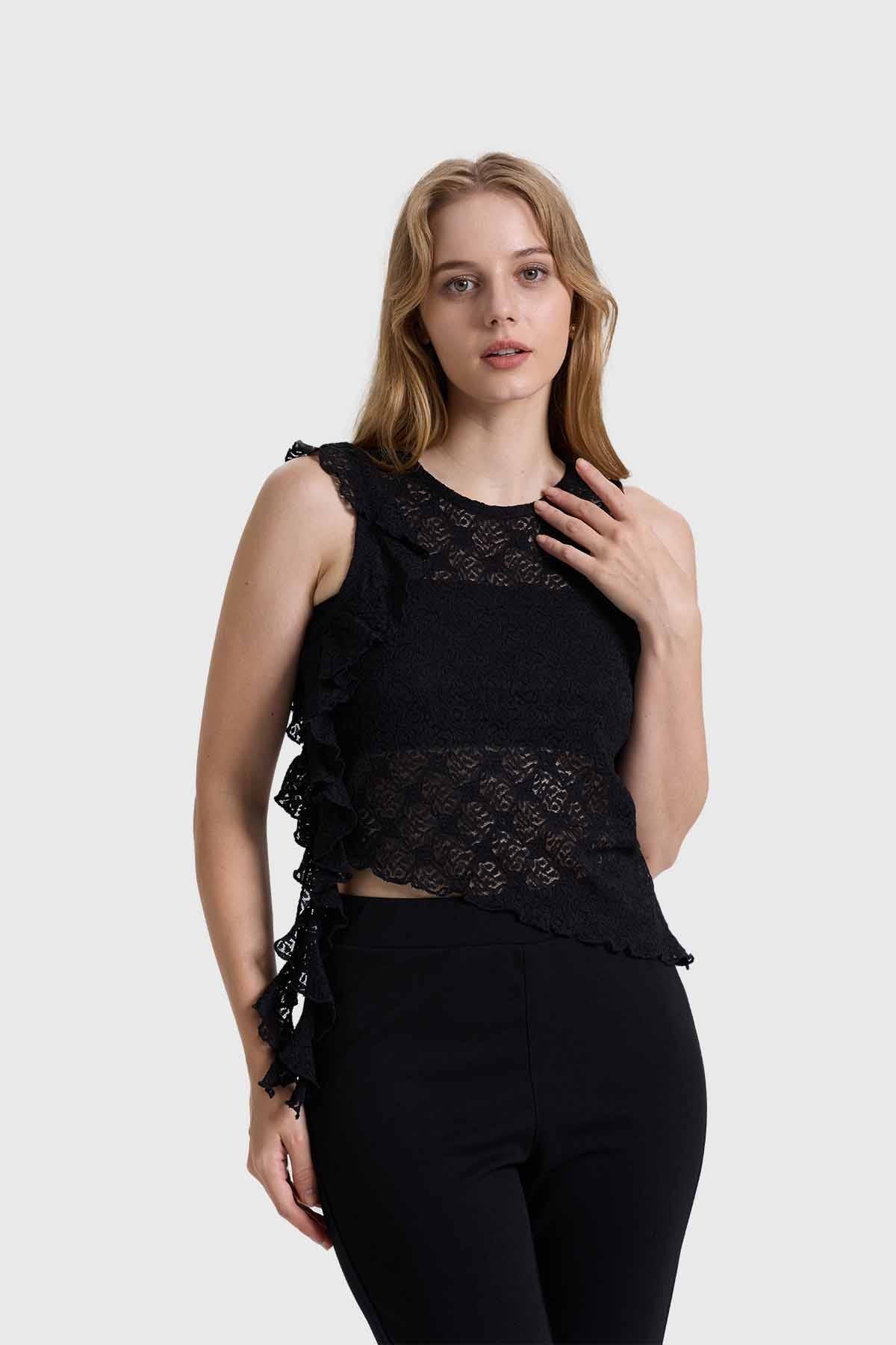 Polera Mujer Encaje Negro