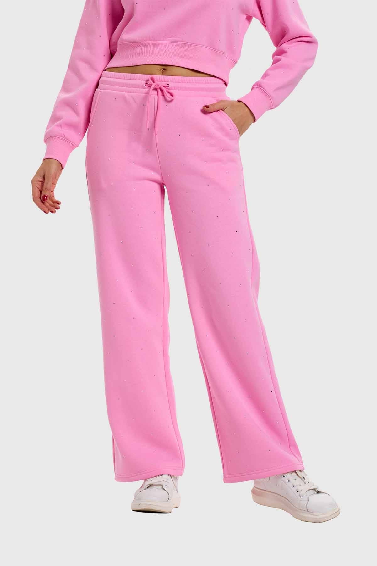 Pantalón strass algodón rosado estilo wide leg – Fashion´s Park