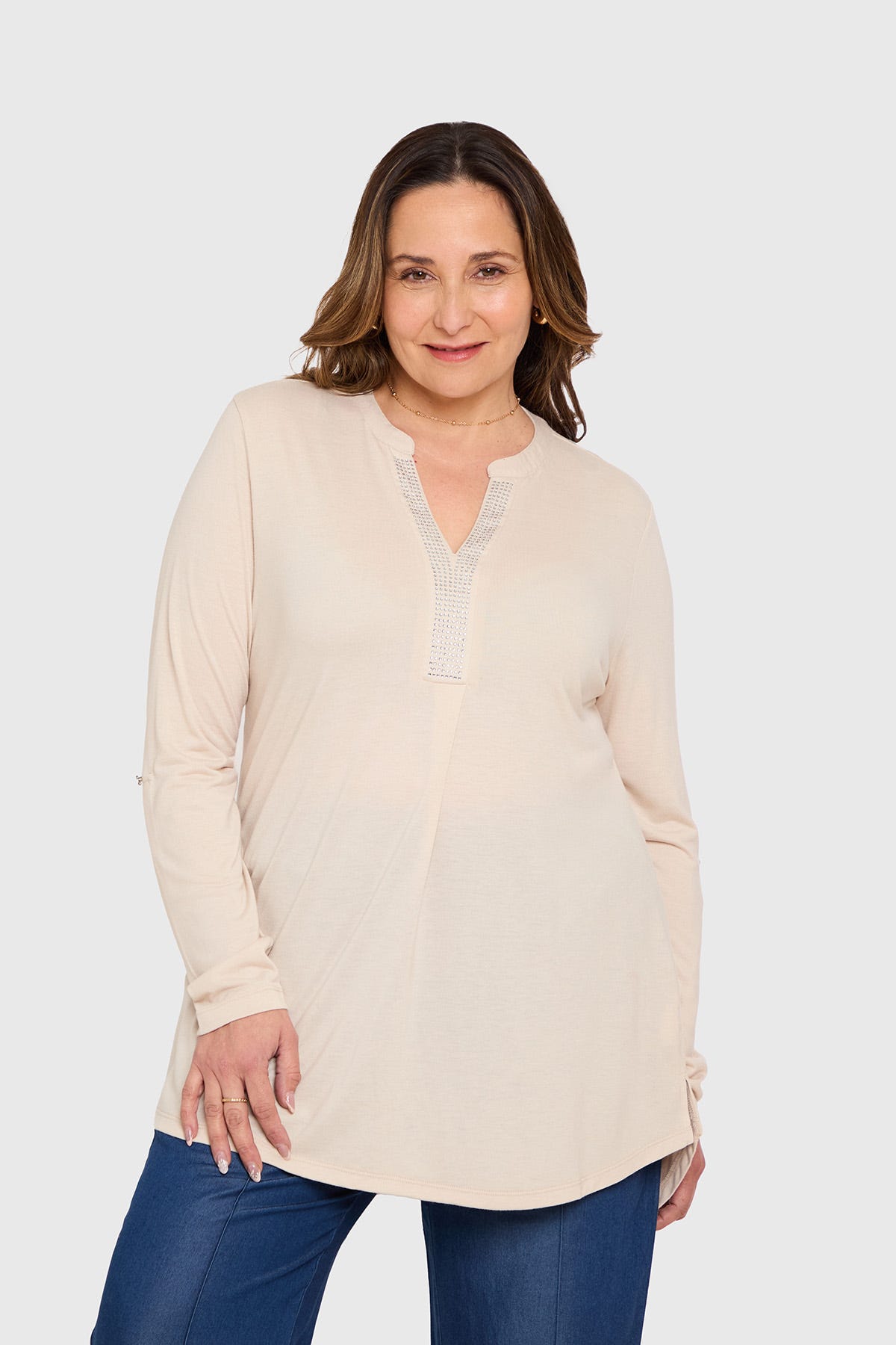 La Polar Poleras Tallas Grandes Mujer Polera Lisa Algodón Beige