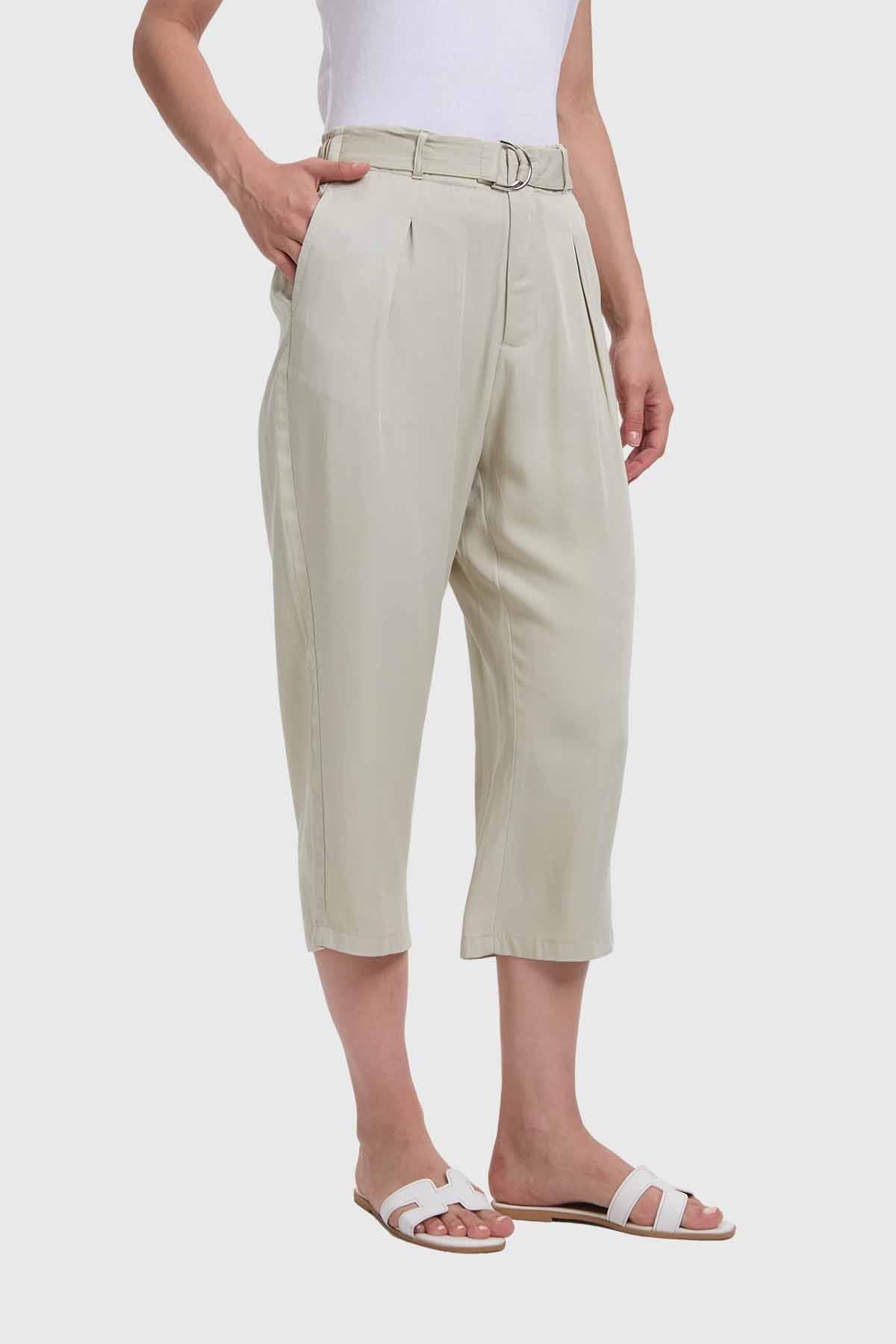 Pantalón Mujer Sastrero Con Cinturón Caqui