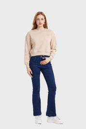 Polerón Mujer Cropped Bordado Beige