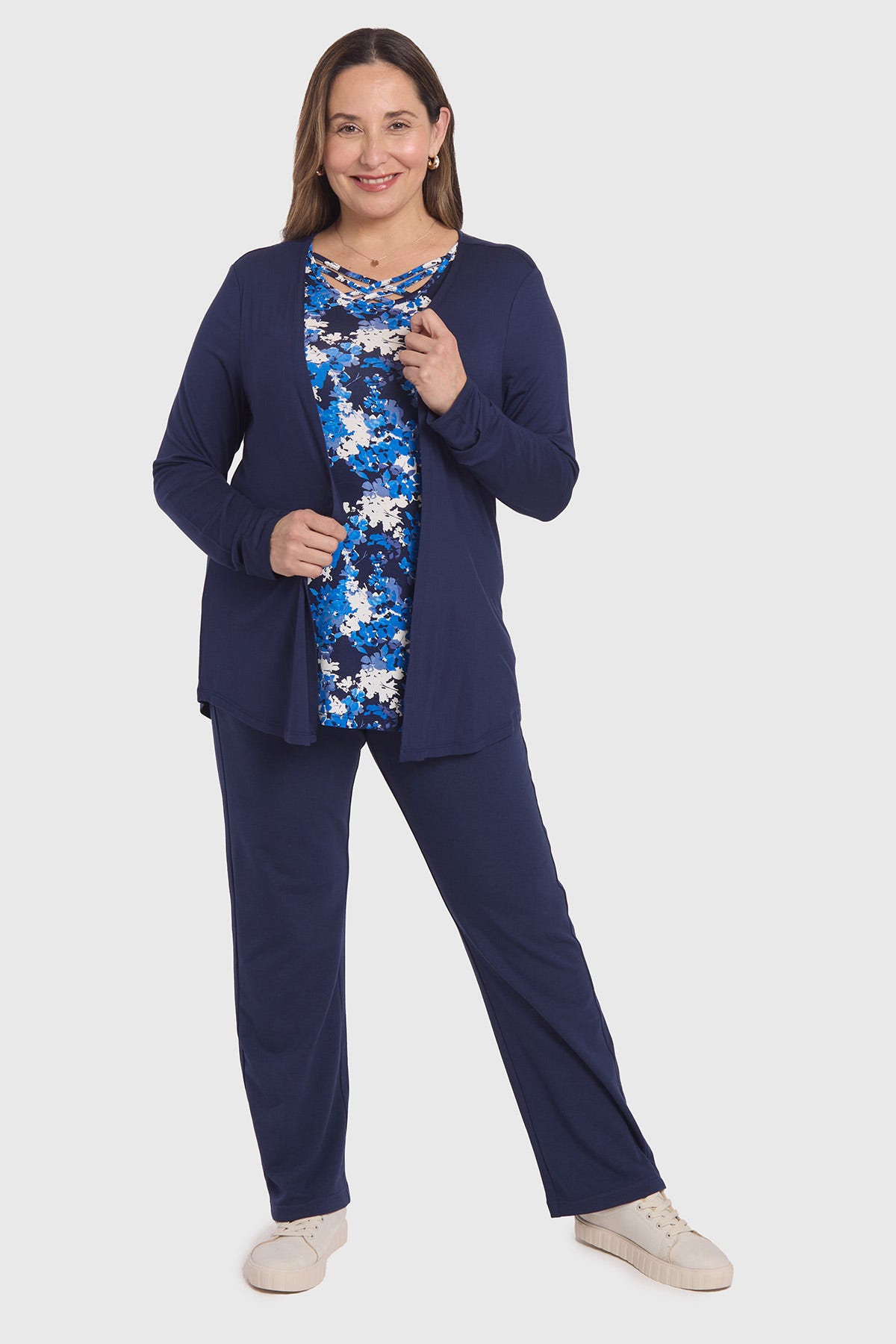 Polera Mujer Evasé Con Aplicación Escoces Azul