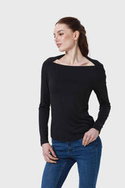 Polera Mujer Escote Recto Negro