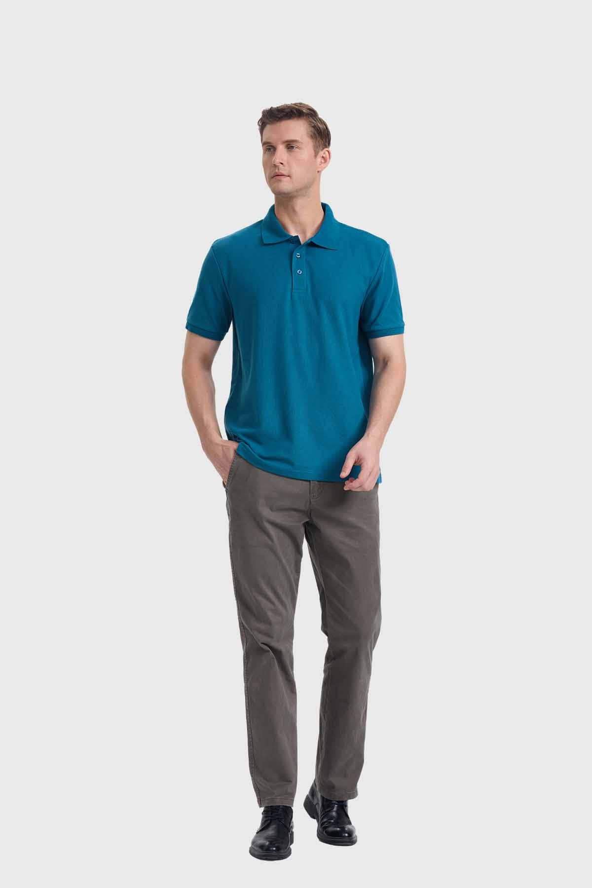 Polera Hombre Piqué Básica Petróleo