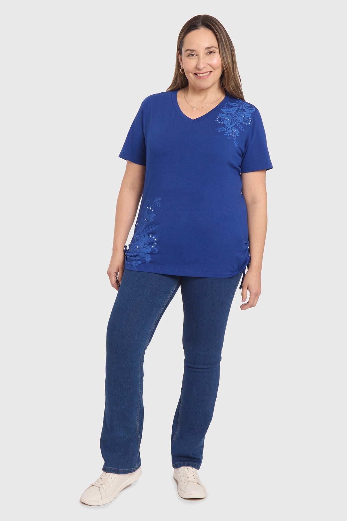 Polera Mujer Print & Strass Azul